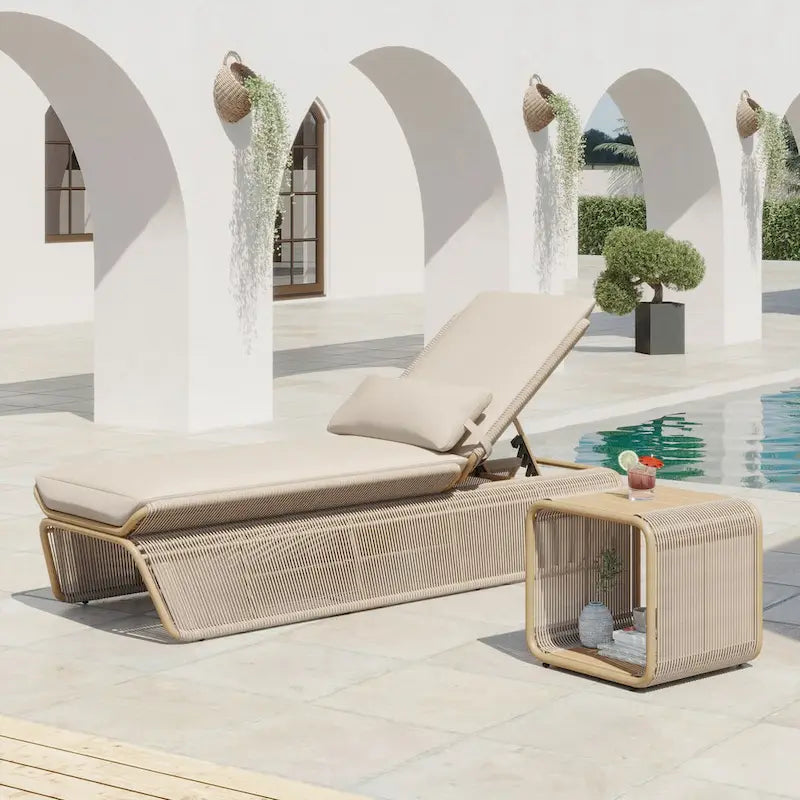 Ensemble de 2 chaises longues de jardin réglables en osier Corvus Corral avec coussin Sunbrella