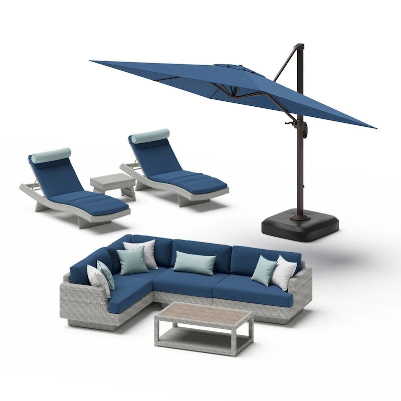 Ensemble de salle à manger et salon d'extérieur sectionnel 9 pièces Portofino Comfort Sunbrella avec parasol
