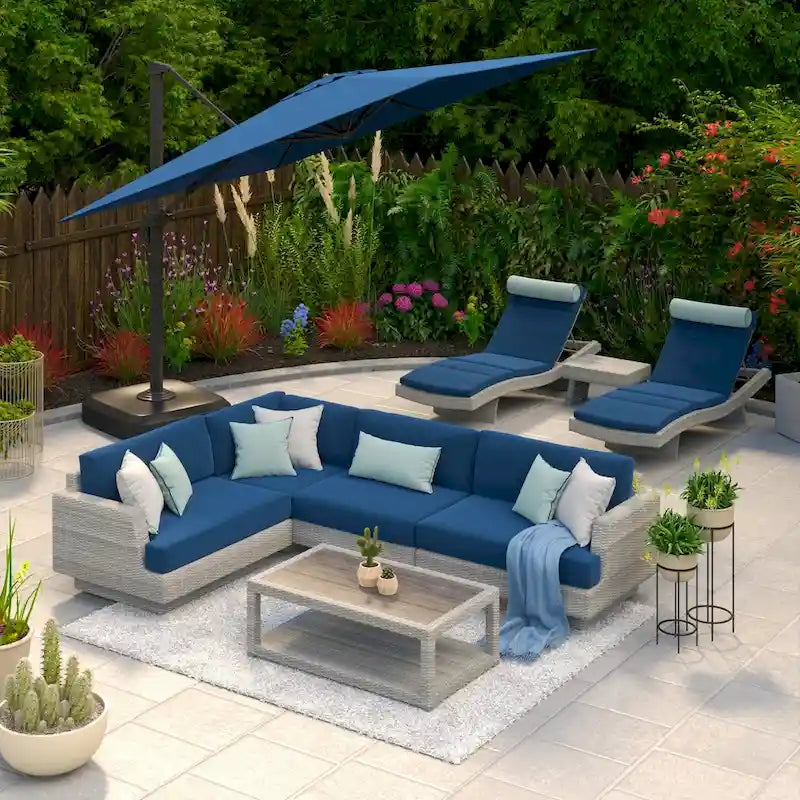 Ensemble de salle à manger et salon d'extérieur sectionnel 9 pièces Portofino Comfort Sunbrella avec parasol
