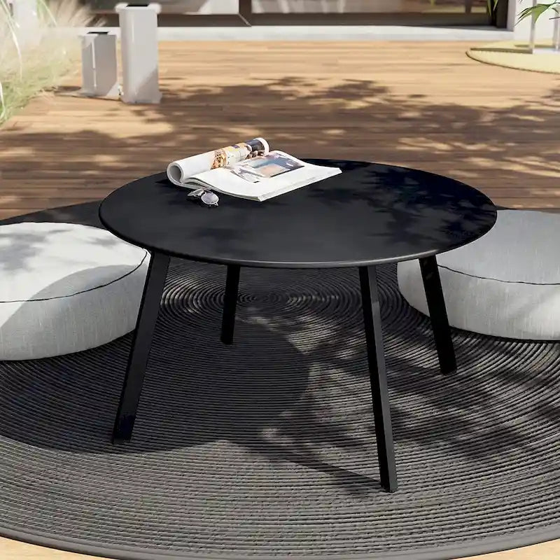 Table d'appoint ronde noire en acier pour l'extérieur, table d'appoint résistante aux intempéries pour jardin, balcon, cour