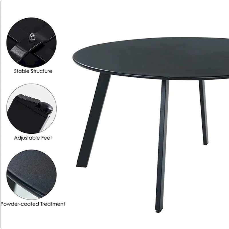 Table d'appoint ronde noire en acier pour l'extérieur, table d'appoint résistante aux intempéries pour jardin, balcon, cour