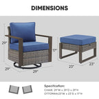 Ensemble de conversation de patio inclinable à 360 degrés - Gris