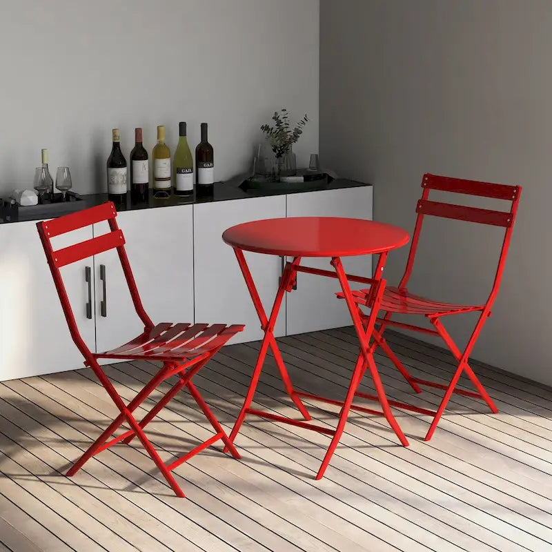 3 Piece Patio Bistro Set of Foldable Round Table and Chairs - 31.7 H x 17.32 L x 16.53 W