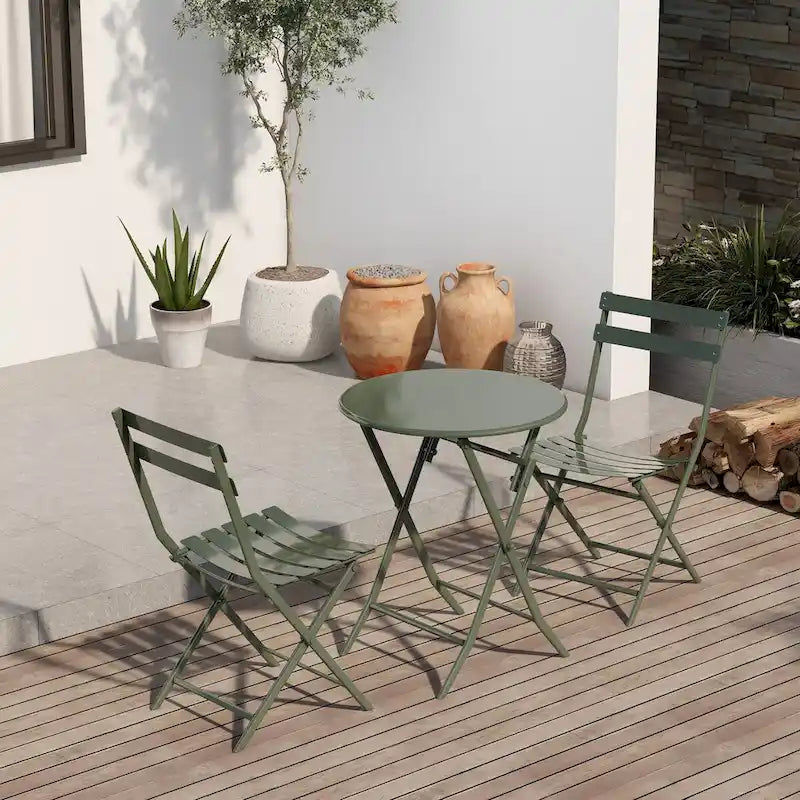 Ensemble de bistro 3 pièces avec table ronde et chaises pliantes – 31,7 H x 17,32 L x 16,53 P