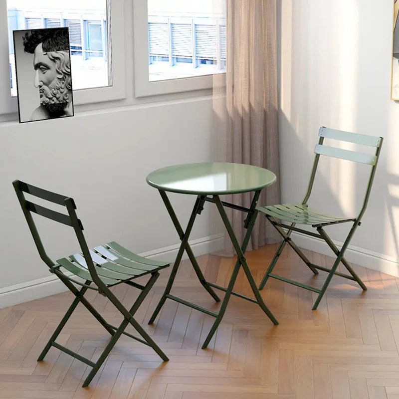 Ensemble de bistro 3 pièces avec table ronde et chaises pliantes – 31,7 H x 17,32 L x 16,53 P