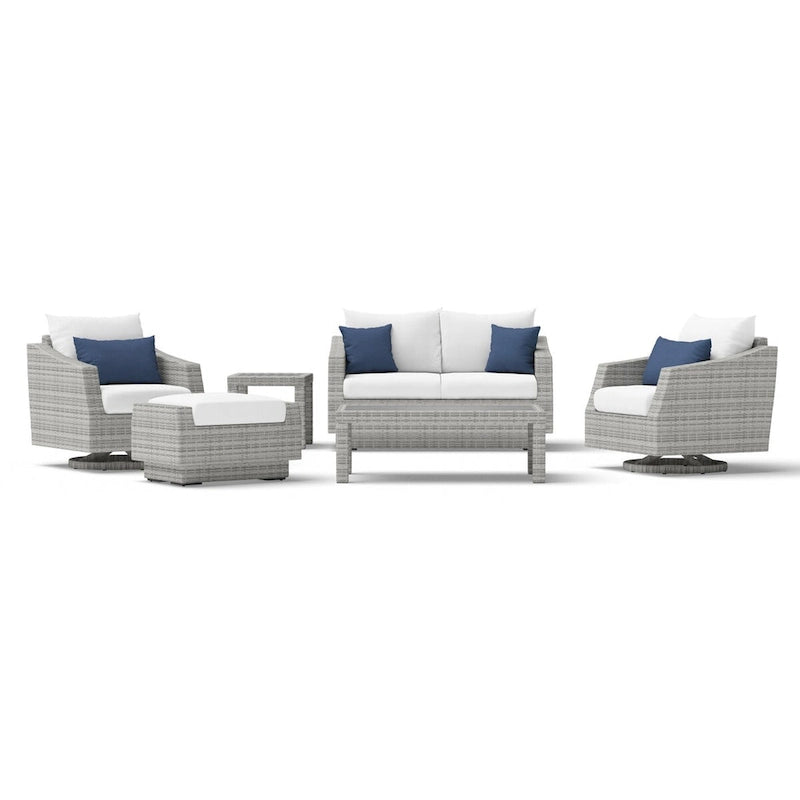 Ensemble de 6 pièces de patio extérieur Cannes Sunbrella : Causeuse et fauteuils club à bascule