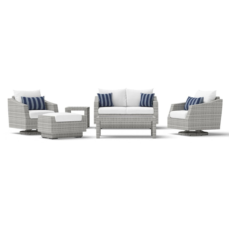 Ensemble de 6 pièces de patio extérieur Cannes Sunbrella : Causeuse et fauteuils club à bascule