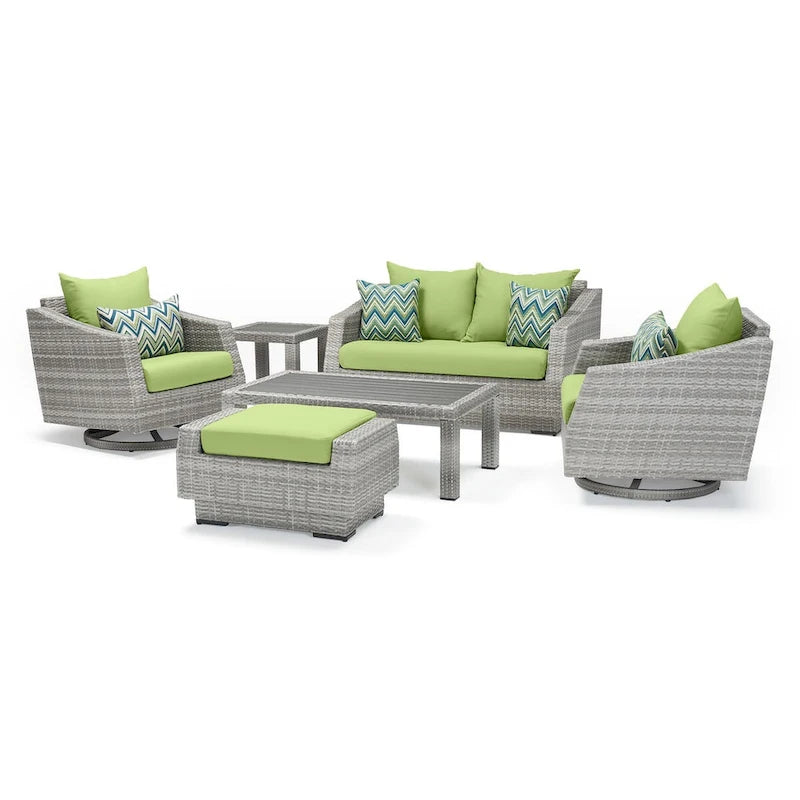 Ensemble de 6 pièces de patio extérieur Cannes Sunbrella : Causeuse et fauteuils club à bascule