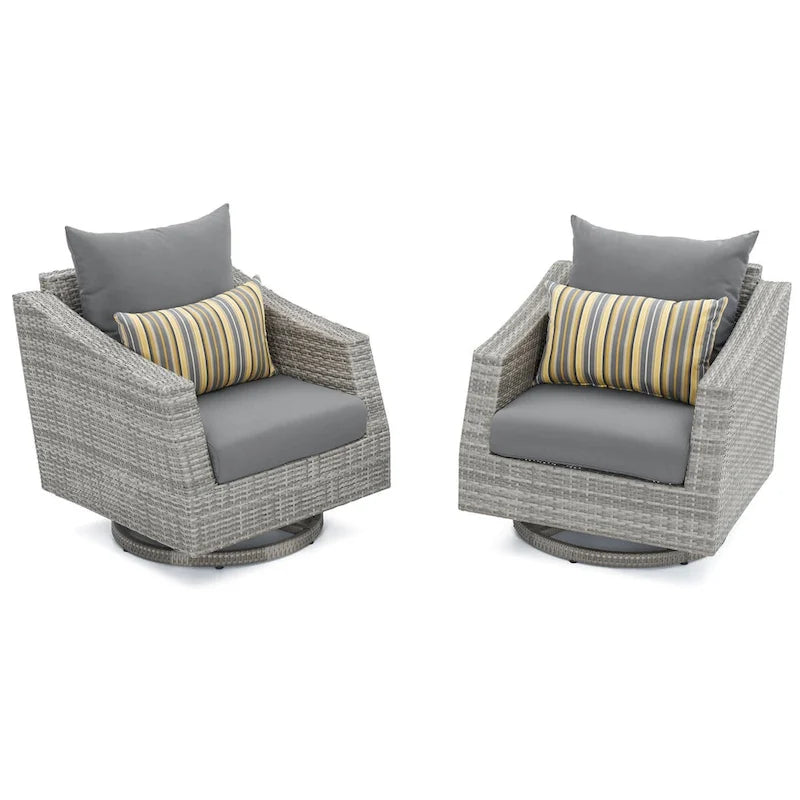 Ensemble de 6 pièces de patio extérieur Cannes Sunbrella : Causeuse et fauteuils club à bascule