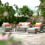 Ensemble de 6 pièces de patio extérieur Cannes Sunbrella : Causeuse et fauteuils club à bascule