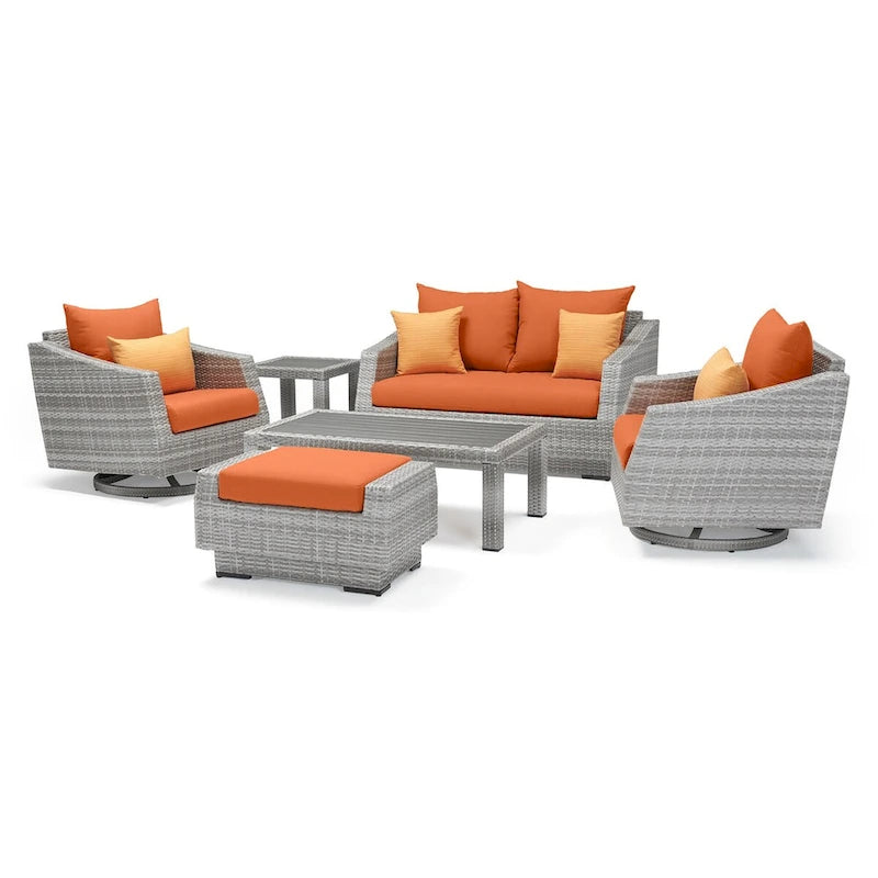 Ensemble de 6 pièces de patio extérieur Cannes Sunbrella : Causeuse et fauteuils club à bascule