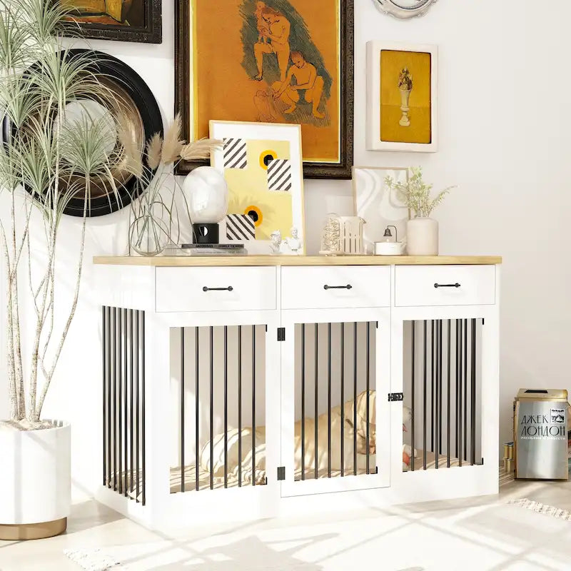 Grande cage pour chien moderne avec tiroirs de rangement - Finition élégante espresso