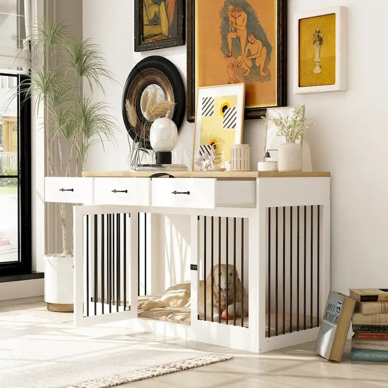 Grande cage pour chien moderne avec tiroirs de rangement - Finition élégante espresso