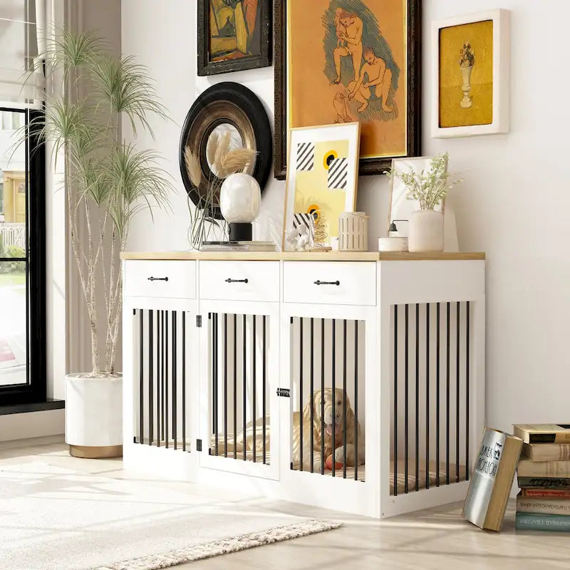 Grande cage pour chien moderne avec tiroirs de rangement - Finition élégante espresso