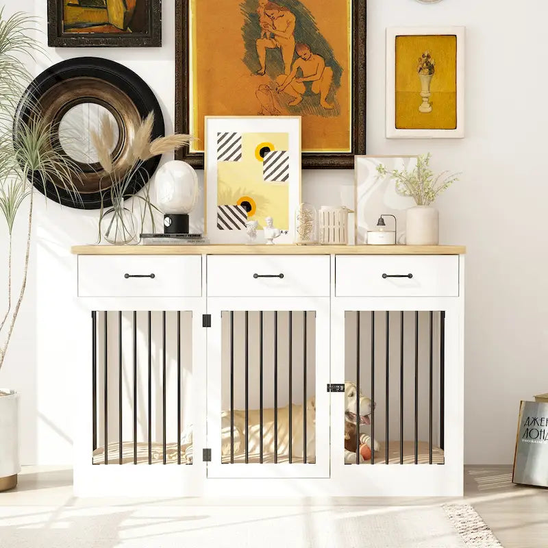 Grande cage pour chien moderne avec tiroirs de rangement - Finition élégante espresso