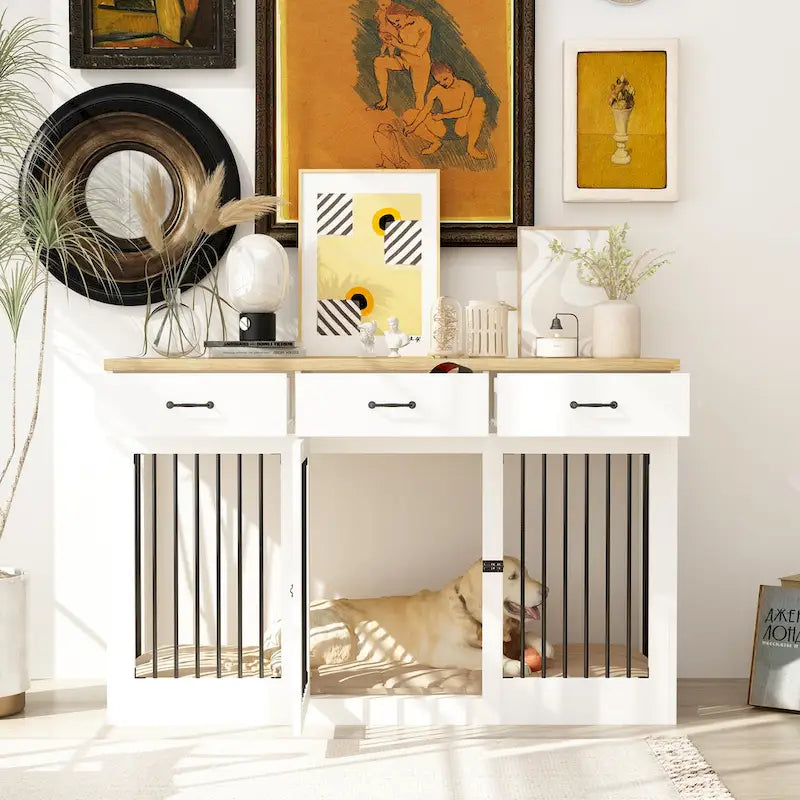 Grande cage pour chien moderne avec tiroirs de rangement - Finition élégante espresso