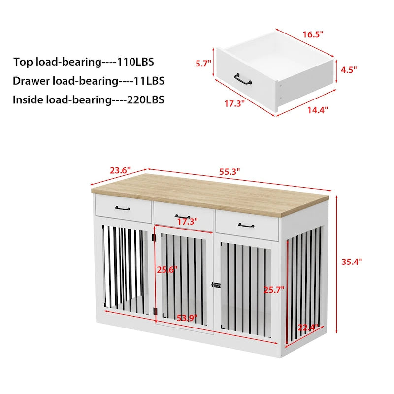 Grande cage pour chien moderne avec tiroirs de rangement - Finition élégante espresso