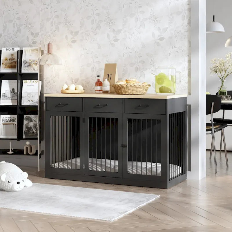 Grande cage pour chien moderne avec tiroirs de rangement - Finition élégante espresso