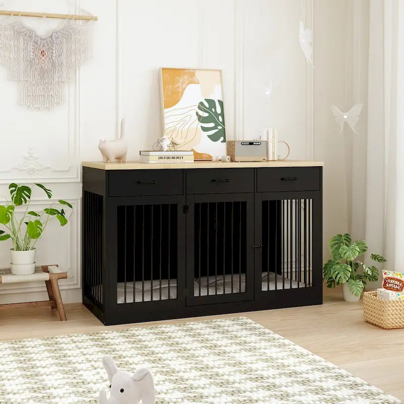 Grande cage pour chien moderne avec tiroirs de rangement - Finition élégante espresso