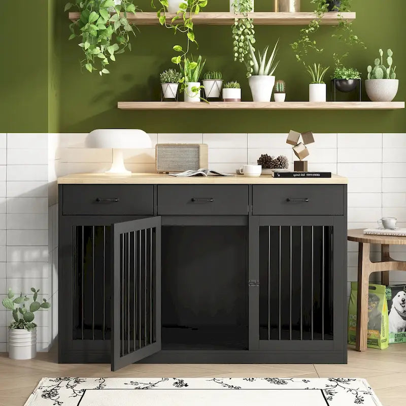 Grande cage pour chien moderne avec tiroirs de rangement - Finition élégante espresso