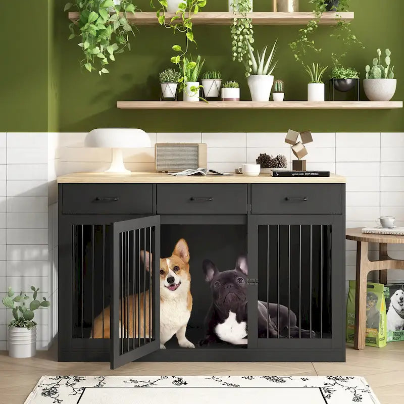 Grande cage pour chien moderne avec tiroirs de rangement - Finition élégante espresso