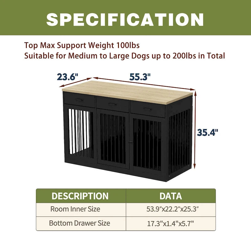Grande cage pour chien moderne avec tiroirs de rangement - Finition élégante espresso