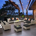 HOOOWOOO 9-piece Wicker Outdoor Patio Seating Set with Fire Pit Table