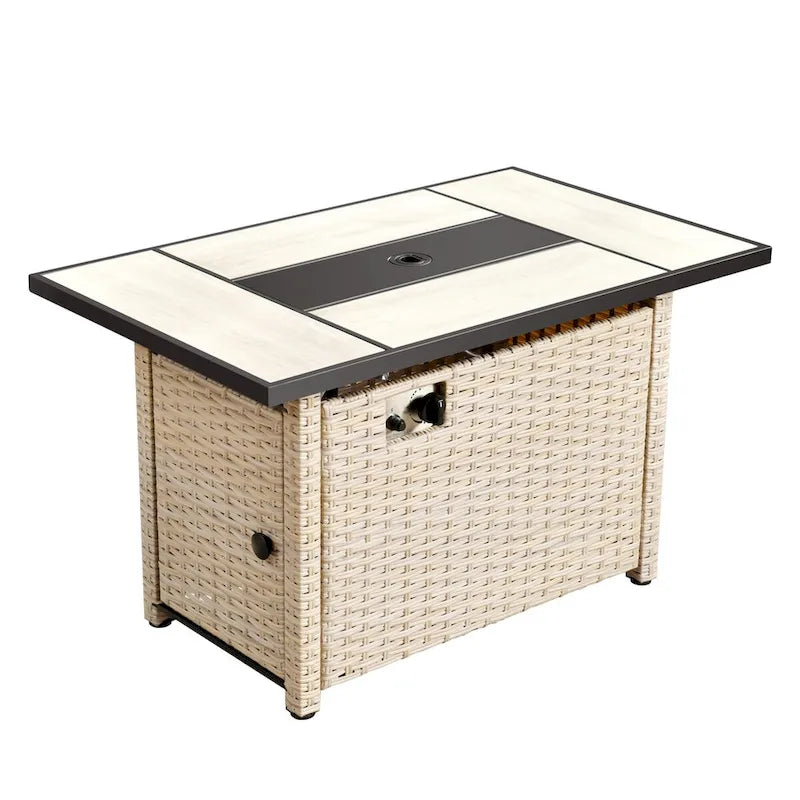HOOOWOOO Ensemble de 9 pièces de mobilier de jardin en osier avec table brasero