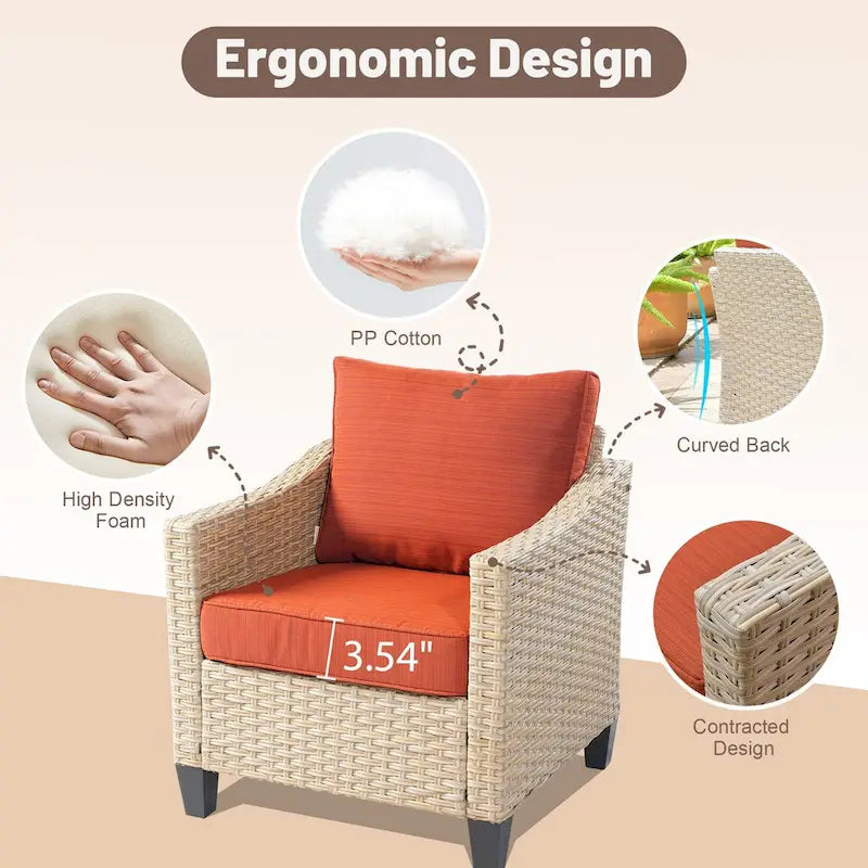 HOOOWOOO Ensemble de 9 pièces de mobilier de jardin en osier avec table brasero