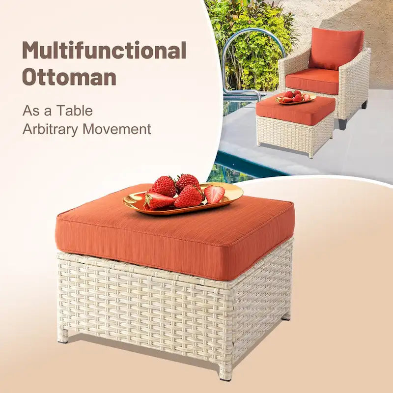 HOOOWOOO Ensemble de 9 pièces de mobilier de jardin en osier avec table brasero