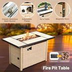 HOOOWOOO Ensemble de 9 pièces de mobilier de jardin en osier avec table brasero