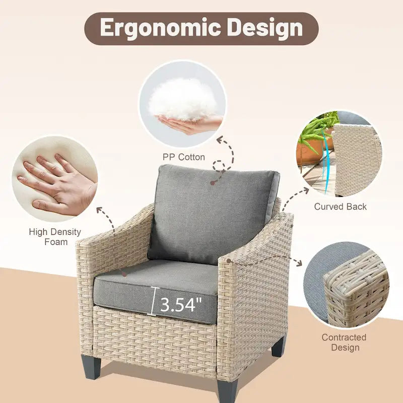 HOOOWOOO Ensemble de 9 pièces de mobilier de jardin en osier avec table brasero