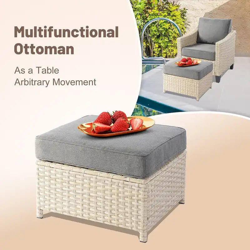 HOOOWOOO Ensemble de 9 pièces de mobilier de jardin en osier avec table brasero