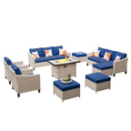 HOOOWOOO Ensemble de 9 pièces de mobilier de jardin en osier avec table brasero