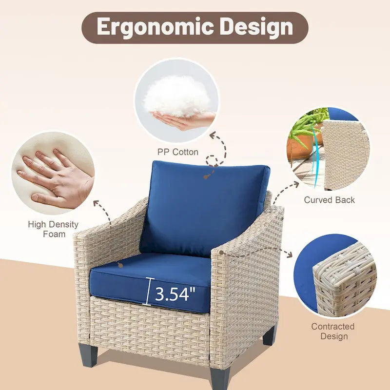 HOOOWOOO Ensemble de 9 pièces de mobilier de jardin en osier avec table brasero