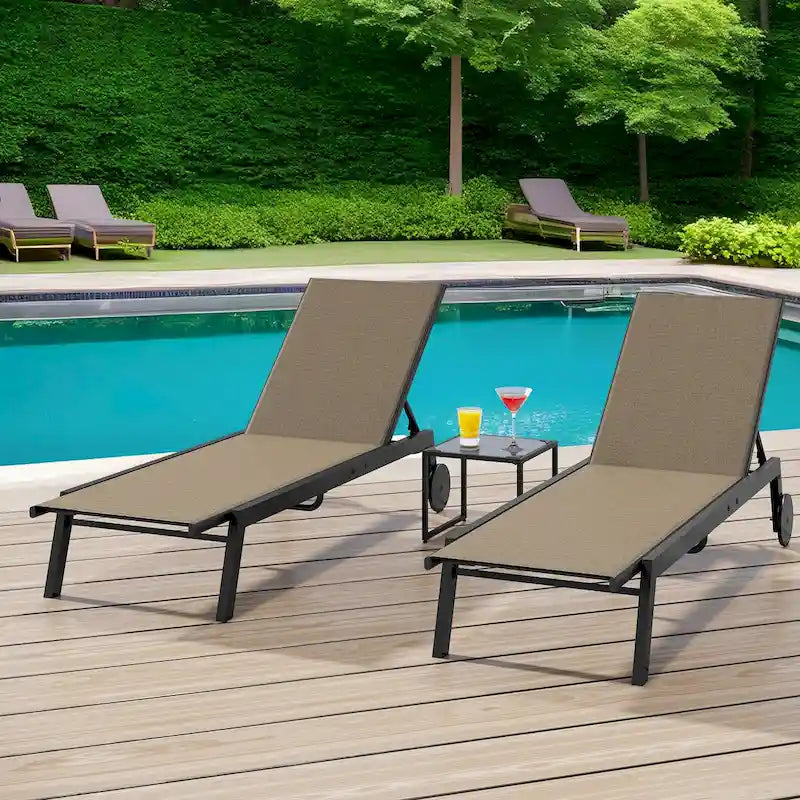 Chaise Longue d'Extérieur en Résine avec Table d'Appoint et Dossier Inclinable
