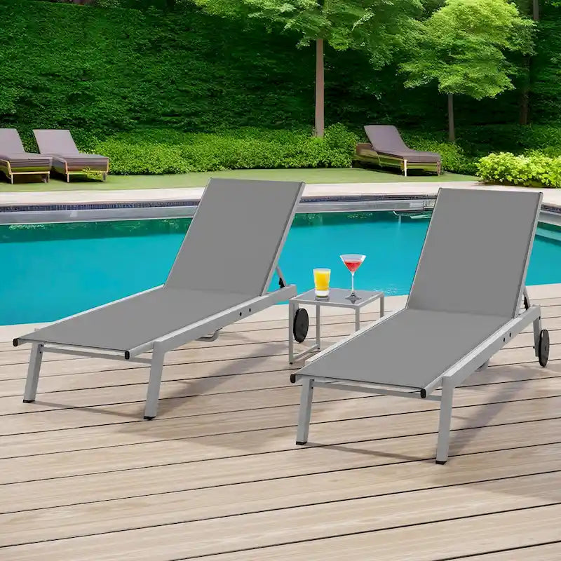 Chaise Longue d'Extérieur en Résine avec Table d'Appoint et Dossier Inclinable