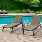 Chaise Longue d'Extérieur en Résine avec Table d'Appoint et Dossier Inclinable