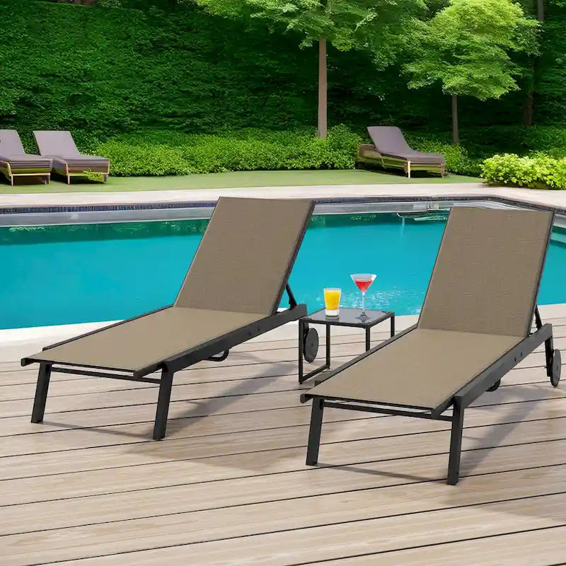 Chaise Longue d'Extérieur en Résine avec Table d'Appoint et Dossier Inclinable