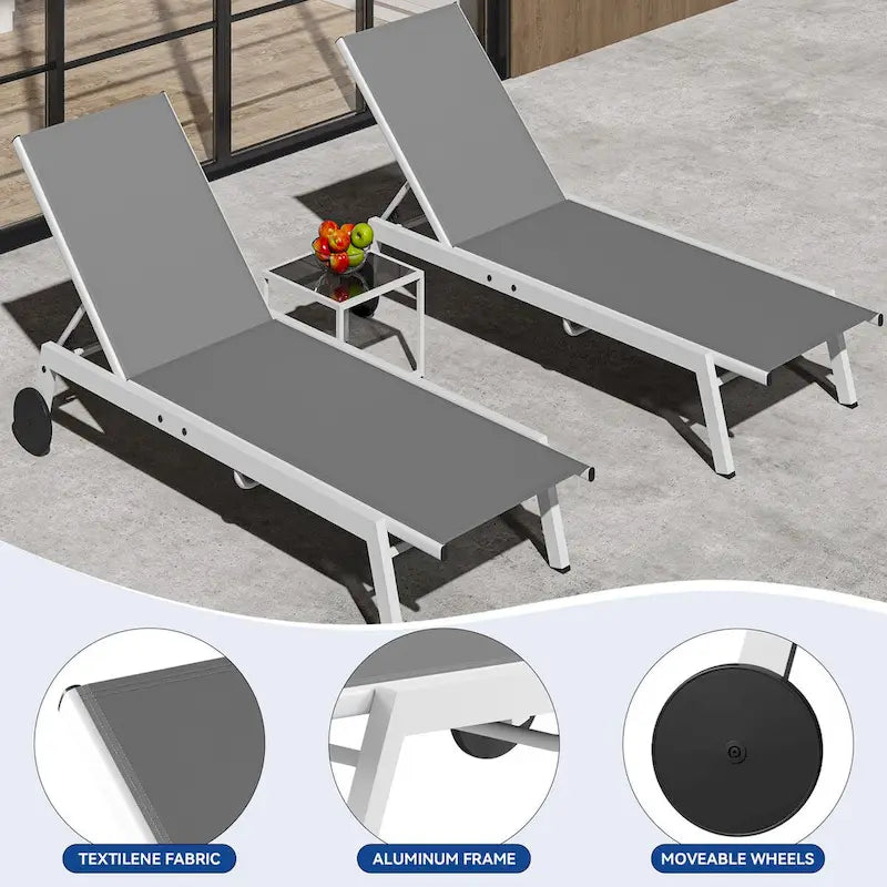 Chaise Longue d'Extérieur en Résine avec Table d'Appoint et Dossier Inclinable