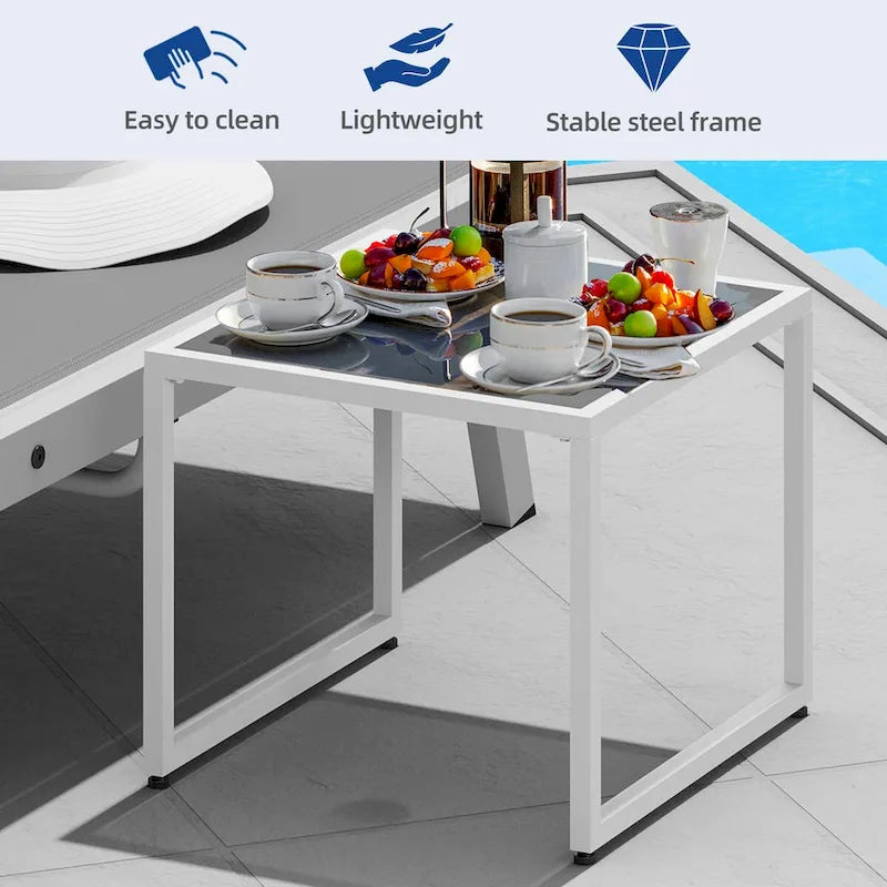 Chaise Longue d'Extérieur en Résine avec Table d'Appoint et Dossier Inclinable