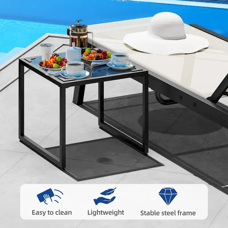 Chaise Longue d'Extérieur en Résine avec Table d'Appoint et Dossier Inclinable