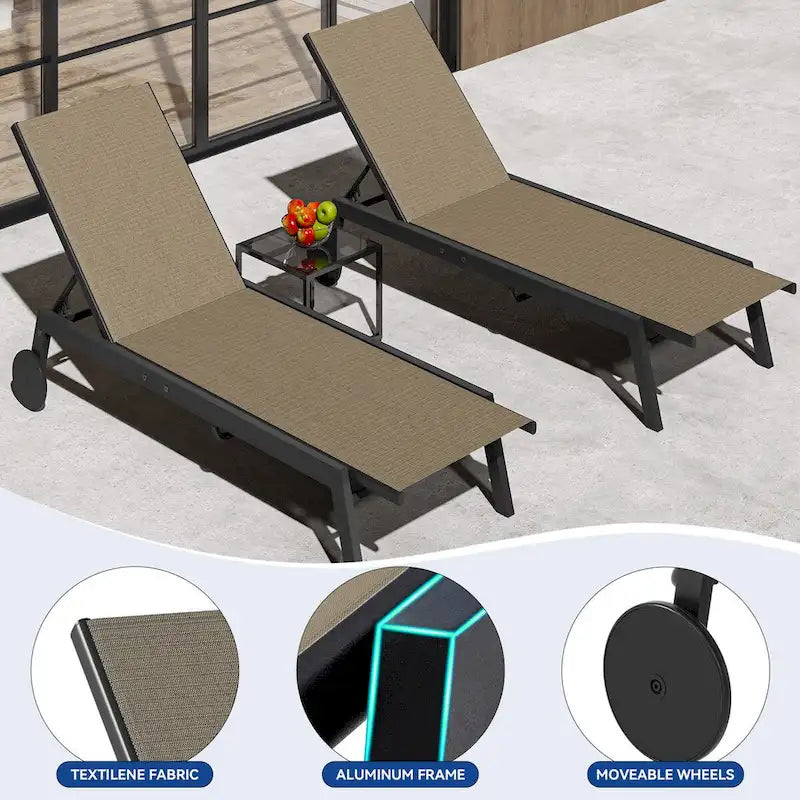 Chaise Longue d'Extérieur en Résine avec Table d'Appoint et Dossier Inclinable