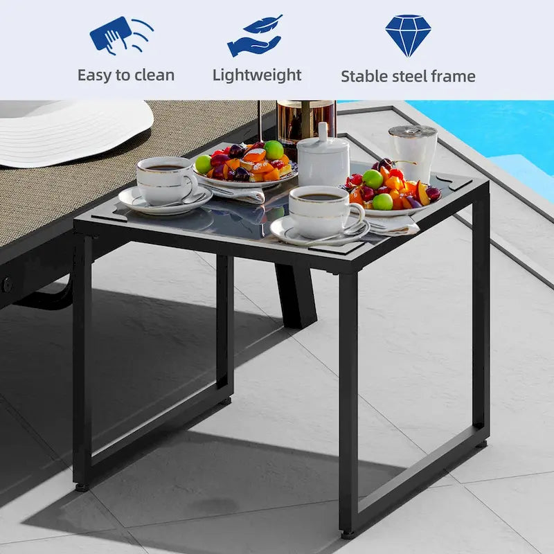 Chaise Longue d'Extérieur en Résine avec Table d'Appoint et Dossier Inclinable