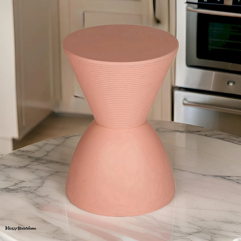 Niya 17 Inch Side End Table, Round Top, Pedestal Base, Indoor Outdoor, Pink
