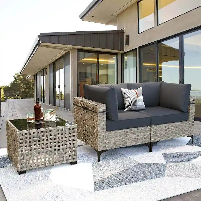 Ensemble de meubles de patio en rotin XIZZI 3 pièces avec table basse