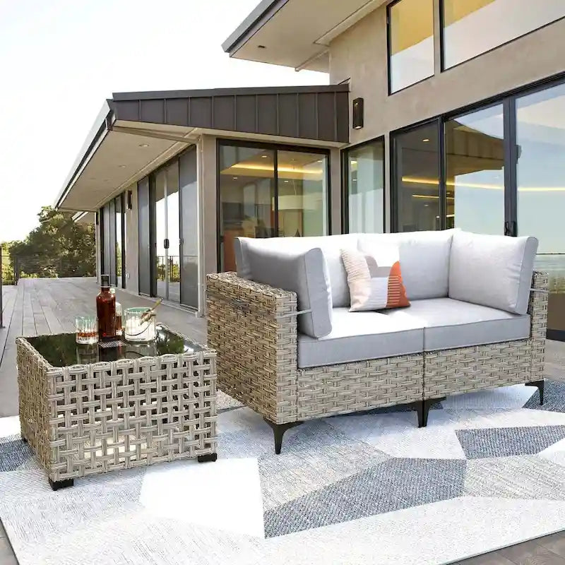 Ensemble de meubles de patio en rotin XIZZI 3 pièces avec table basse