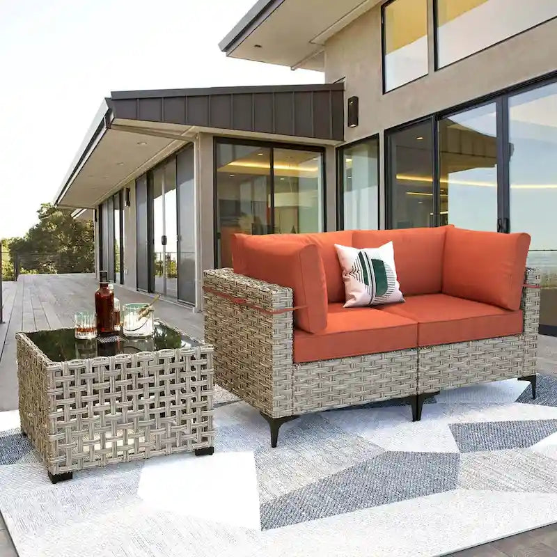 Ensemble de meubles de patio en rotin XIZZI 3 pièces avec table basse