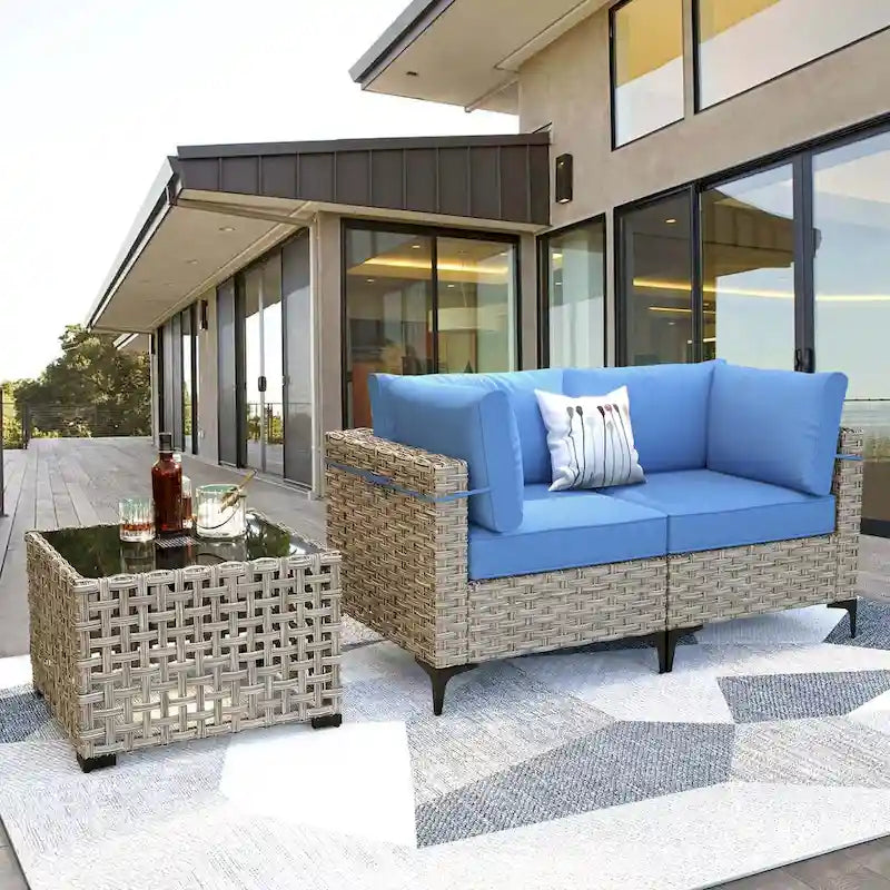 Ensemble de meubles de patio en rotin XIZZI 3 pièces avec table basse