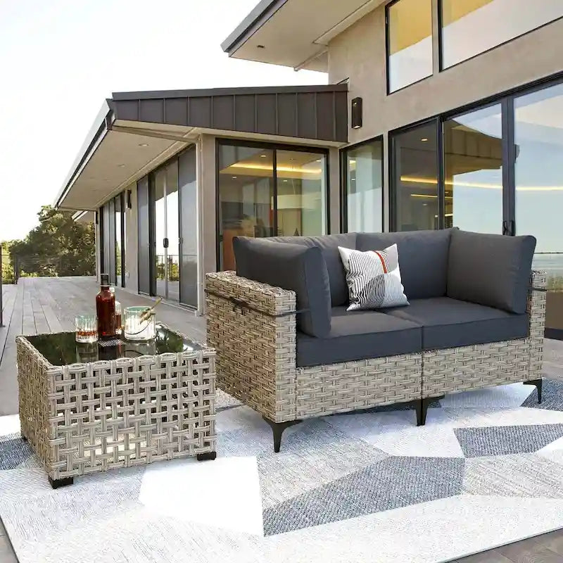 Ensemble de meubles de patio en rotin XIZZI 3 pièces avec table basse
